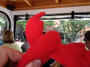 Longfellow lobster on the trolley tour - checking out the house of Henry Wadsworth Longfellow!